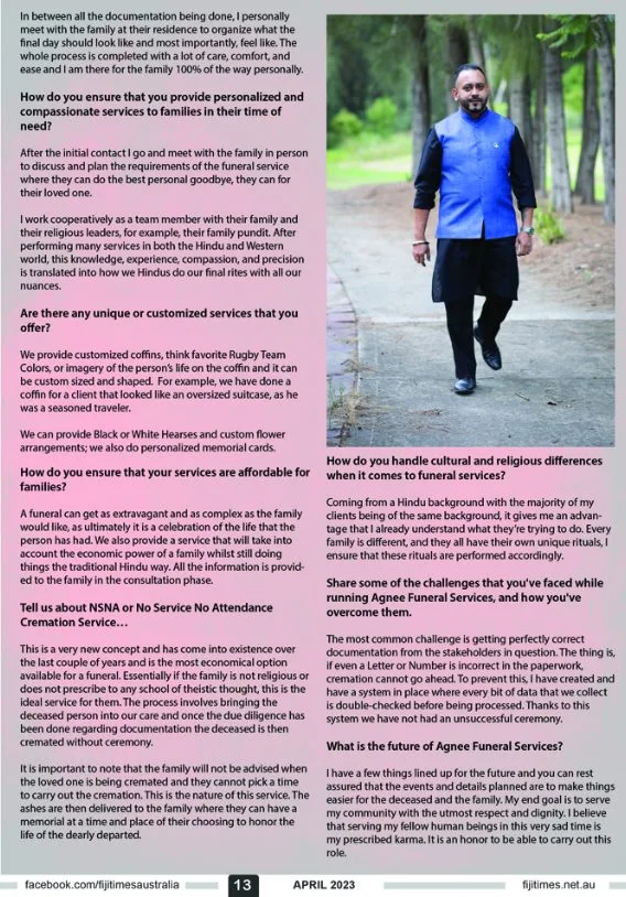 Article Pg 2 Article about Agnee Funeral Services in Fiji Times Page 2
