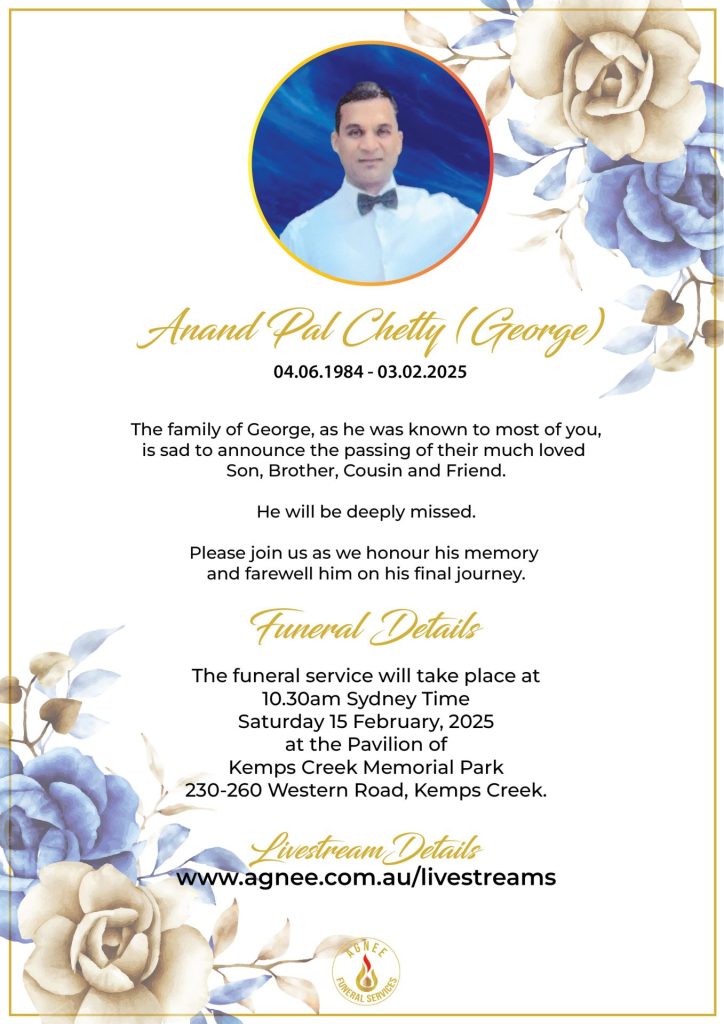 Funeral Notice - Anand Pal Chetty