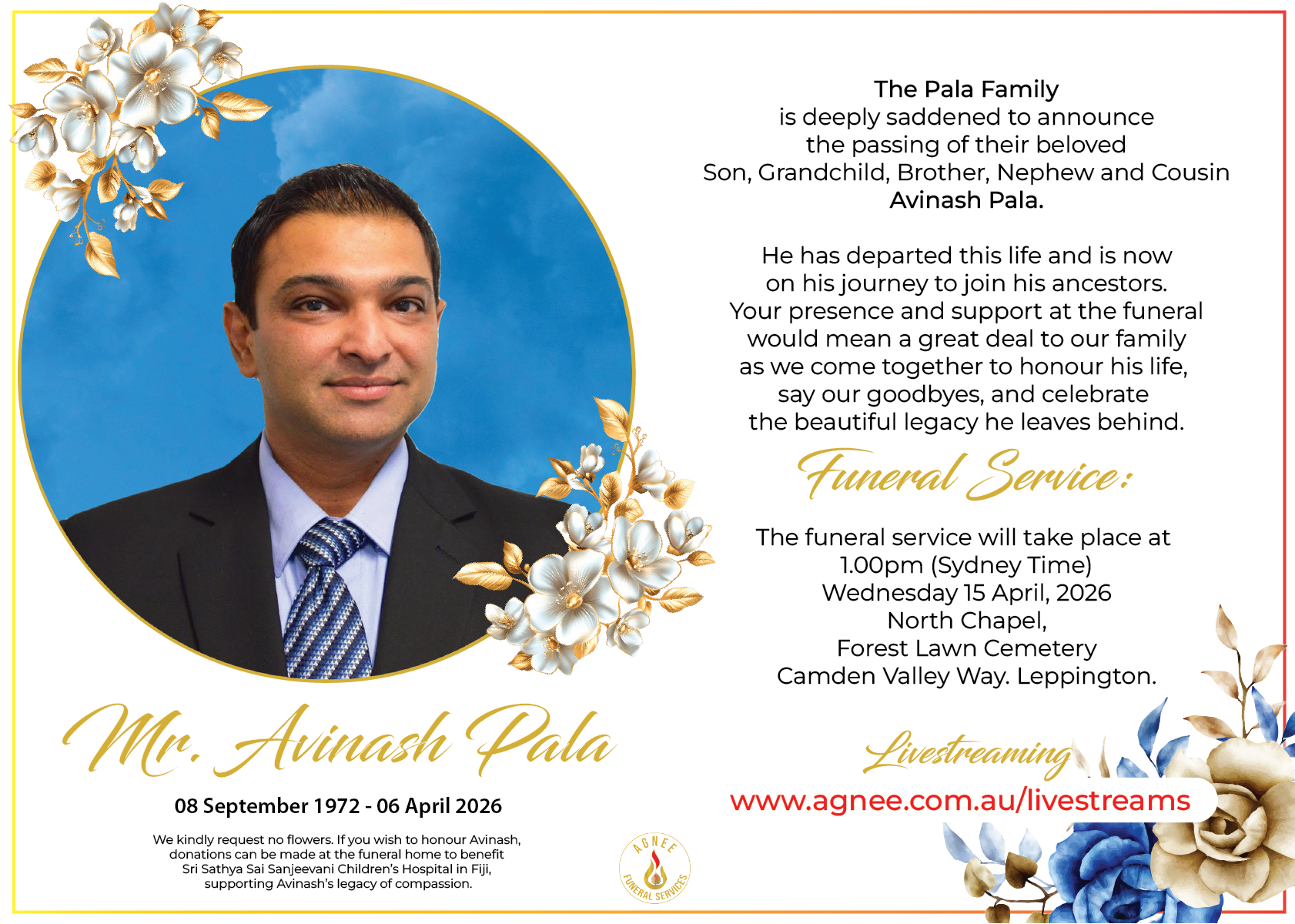 Funeral Notice of Avinash Pala Funeral Notice of Avinash Pala