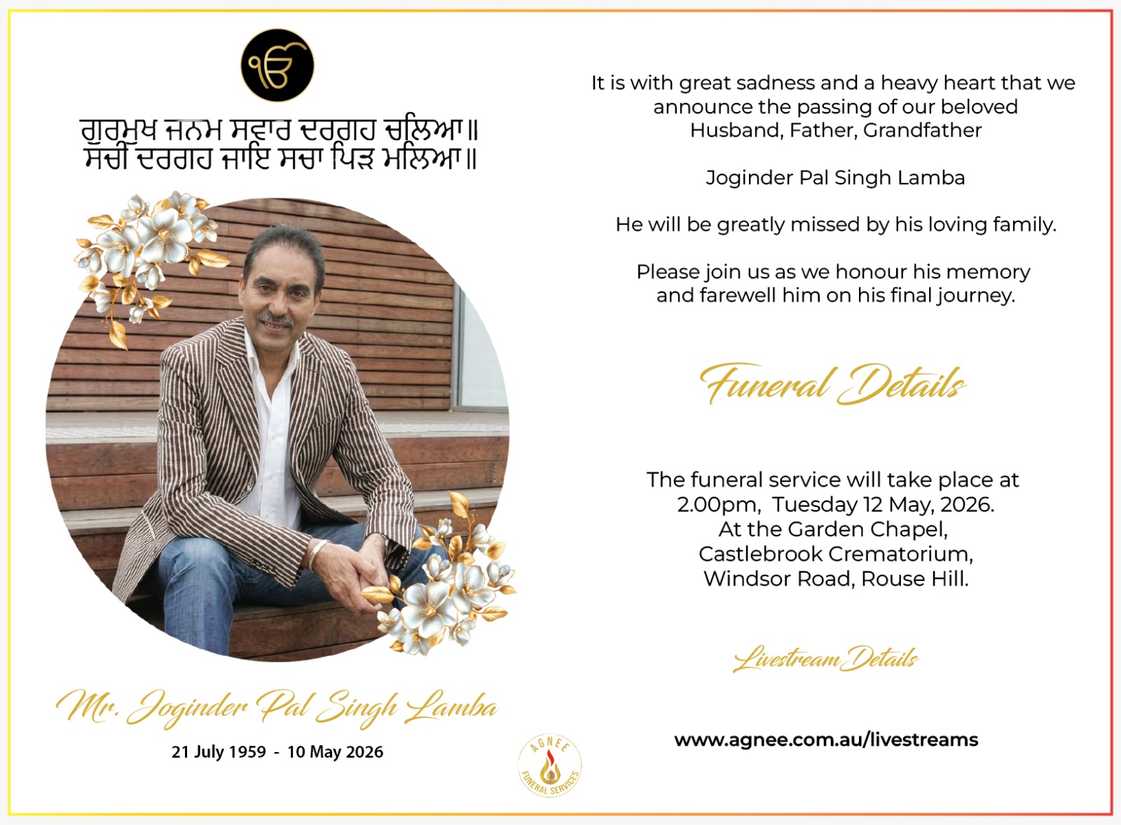 Funeral Notice of Joginder Lambha Funeral Notice of Joginder Lambha