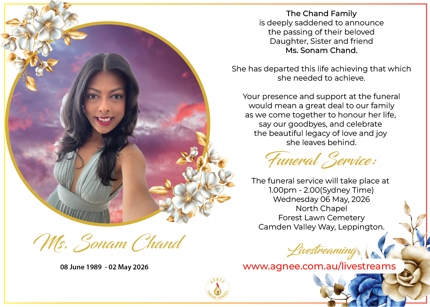 Funeral Notice of the late Sonam Chand Funeral Notice of the late Sonam Chand